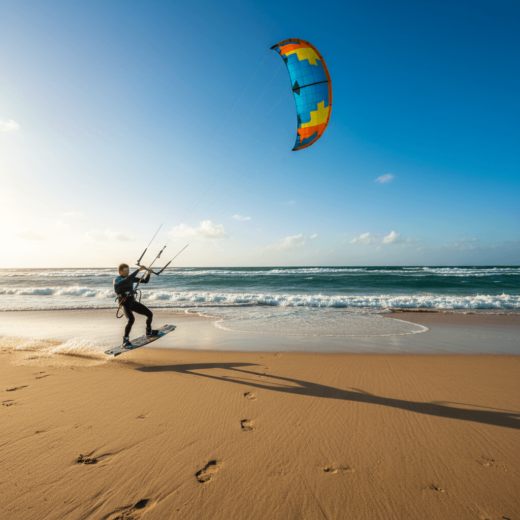 Kitesurfer launching from the beach