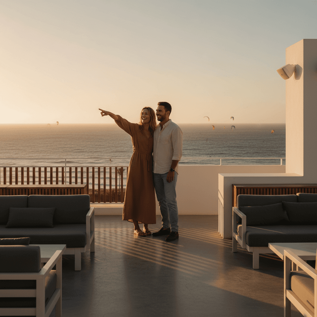 Couple enjoying rooftop view at Portal do Kite